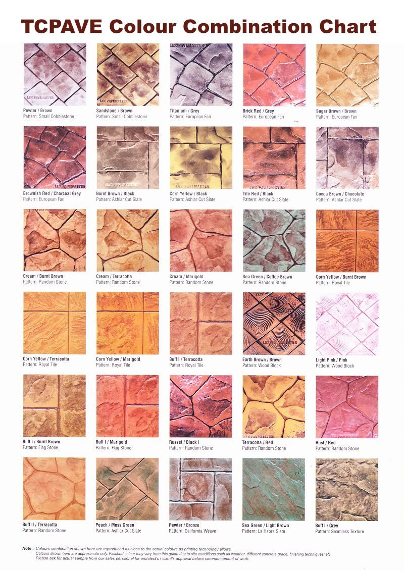 TCpave Colour Pattern Combination Chart